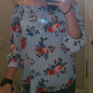 NEVER WORN . Floral Off the Shoulder shirt.